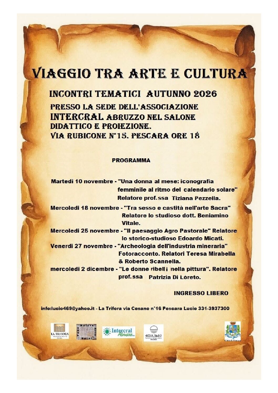 INTERCRAL ABRUZZO – Altre associazioni: Ciclo di incontri Viaggio tra Arte e Cultura